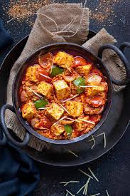 Cottage cheese cooked in kadhai with peppers